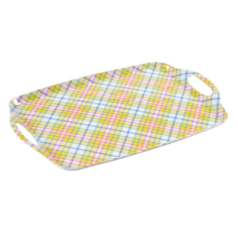 Certified International Easter Morning Plaid 2 Pc Melamine Tray Set - 19" Dia. x 12"