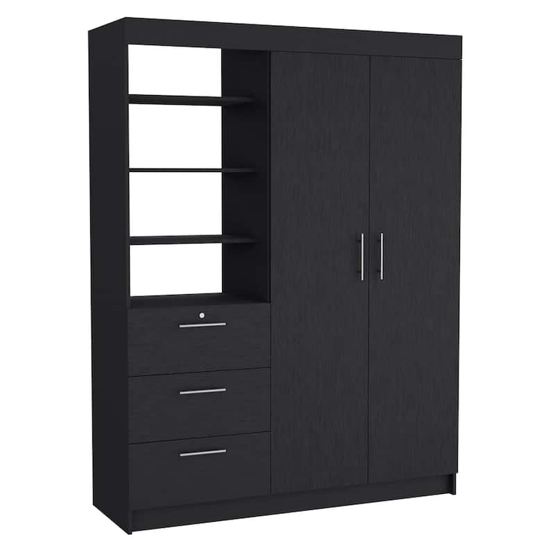 20.4" Modern Double-door Armoire with Hanging Rods, 3 Drawers and 3-Tier Shelf