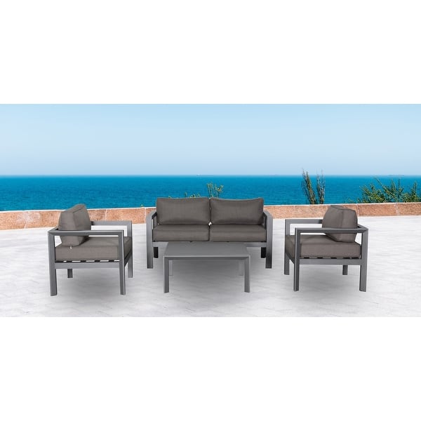 slide 2 of 3, Cabo 4-Piece Outdoor Patio Conversation Furniture Set Aluminum Frame includes Dark Grey Olefin Cushions