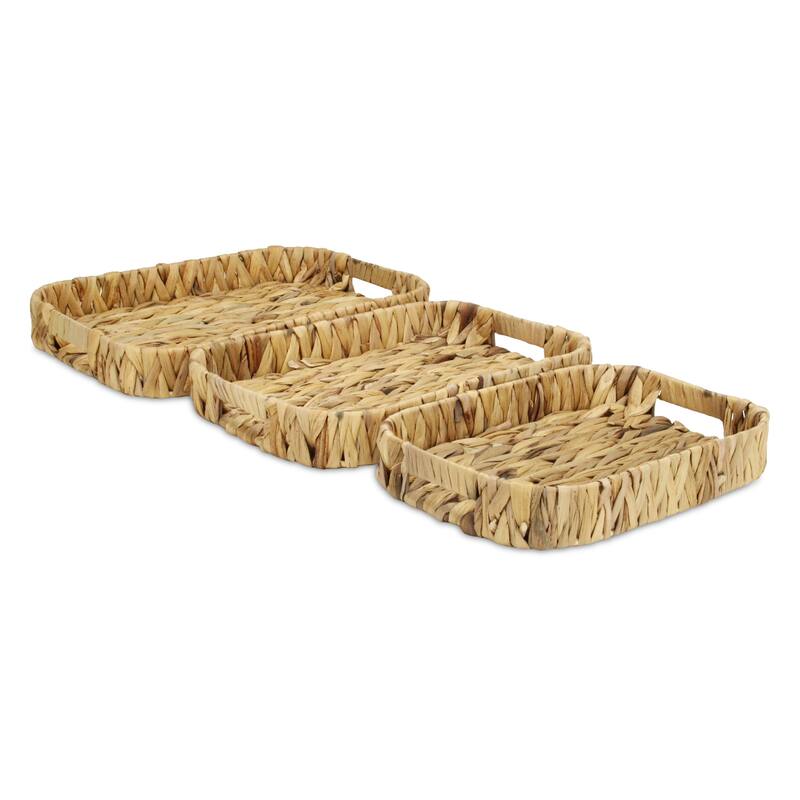 HomeRoots Set of Three Natural Water Hyacinth Rectangular Basket Trays - Small/Medium/Large