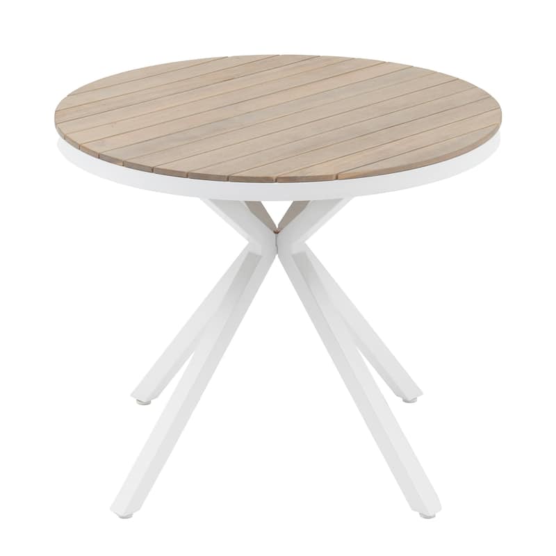 Acacia Wood Outdoor Dining Set - Round Table with 4 Metal Frame Rope Chairs