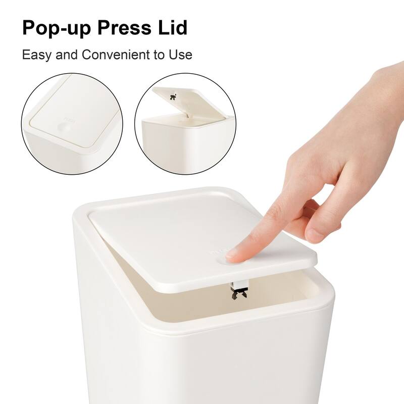 2.6 Gallon Slim Plastic Trash Can with Press Top Lid