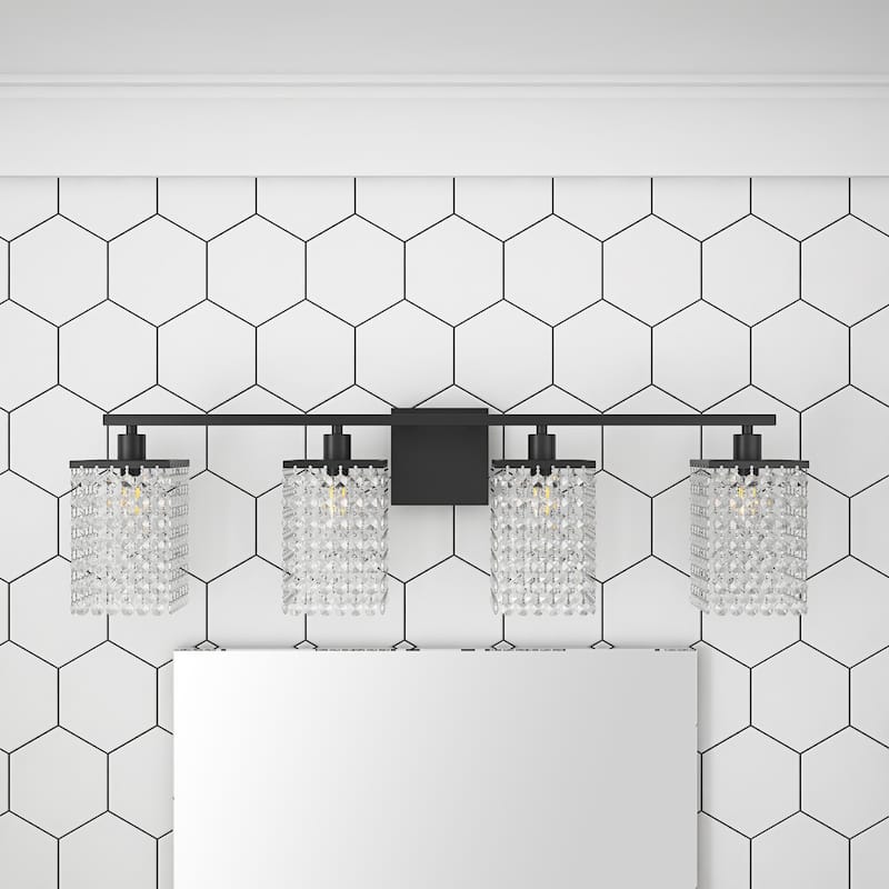 Modern Black Bathroom Vanity Light With Crystal Design - 4-Light: 32.67"
