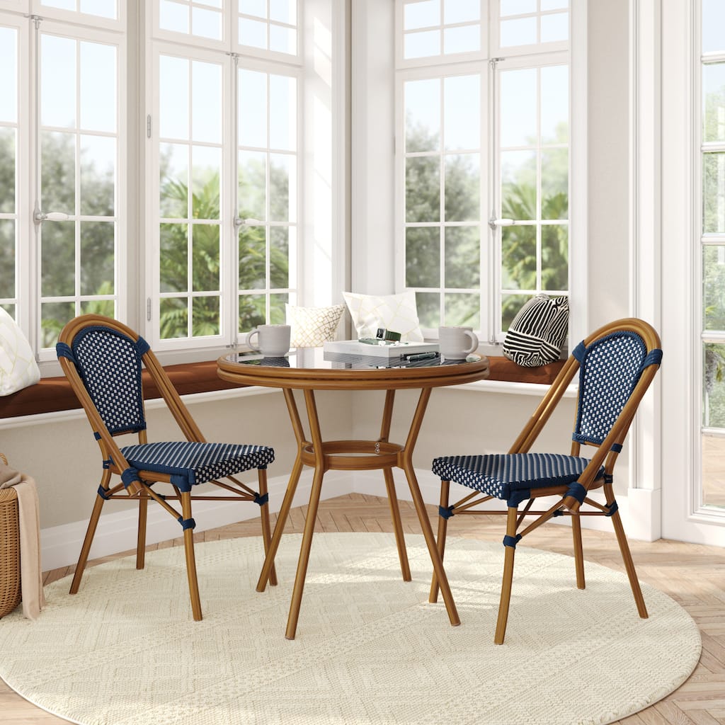 Indoor/Outdoor Commercial Bistro Set with Table and Two Chairs