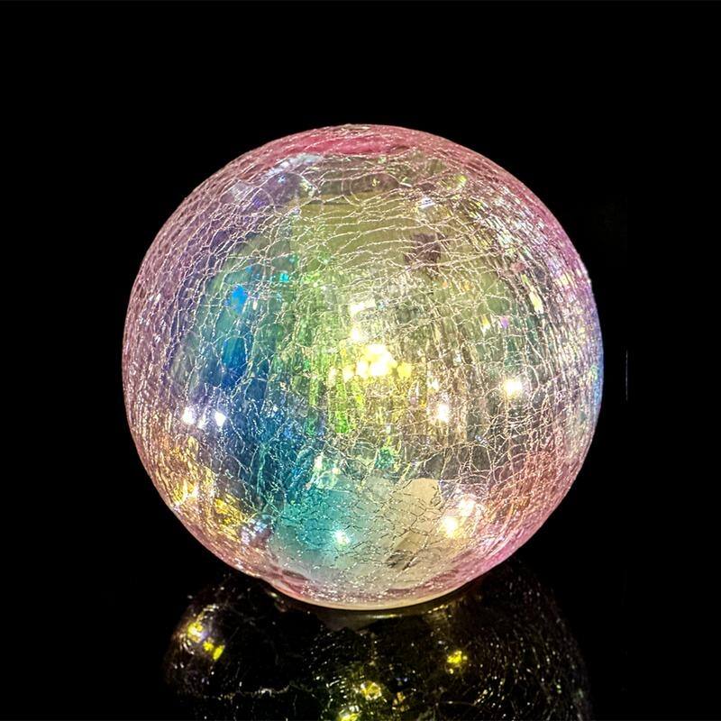 Crackle Glass LED Globe Light, Gold Mercury Orb Lamp for Christmas Decor, Table Centerpiece, Gift