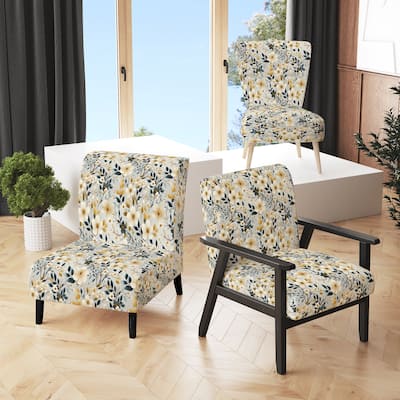 Designart "White And Beige Minimalist Floral Bedding I" Upholstered Floral Accent Chair and Cottage Arm Chair - Multiple Color