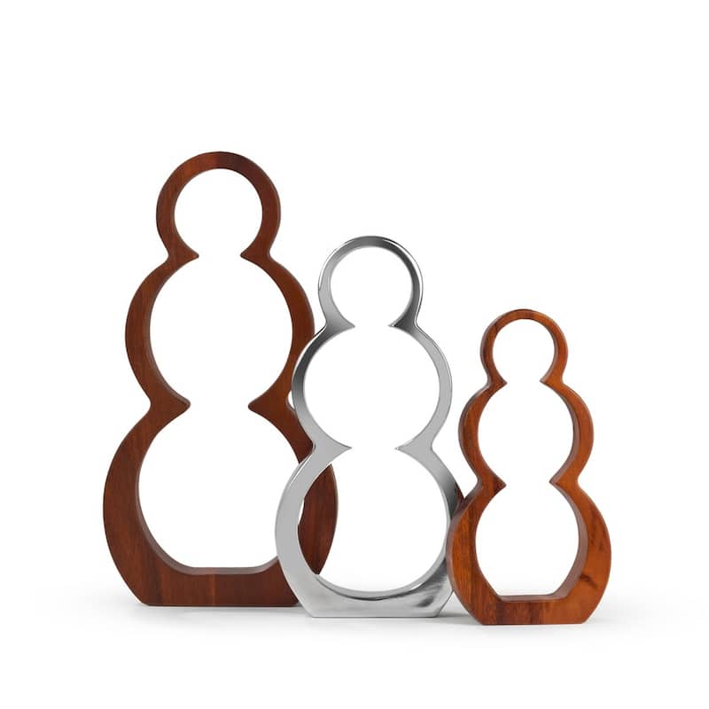 Nambe Holiday Snowmen Silhouettes Set - Silver and Wood