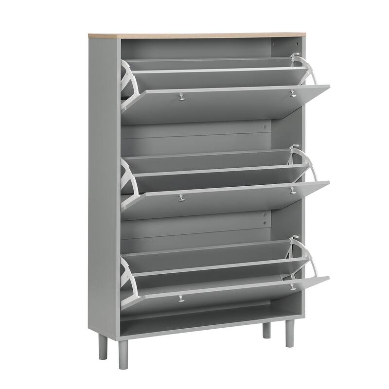 Narrow Shoe Cabinet with 3 Flip Drawers & Adjustable Shelves for Entryway Storage