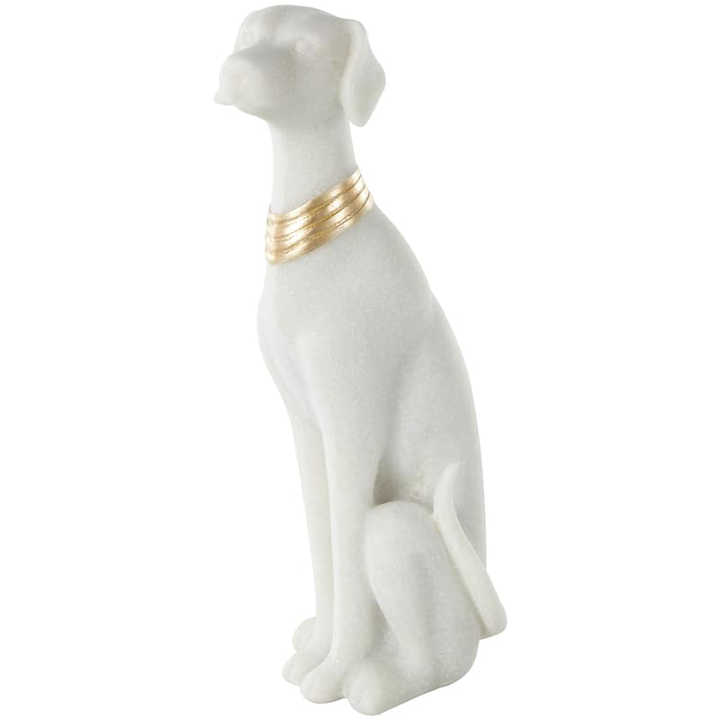 Cream Polystone Sitting Dog Decorative Sculpture with Gold Collar