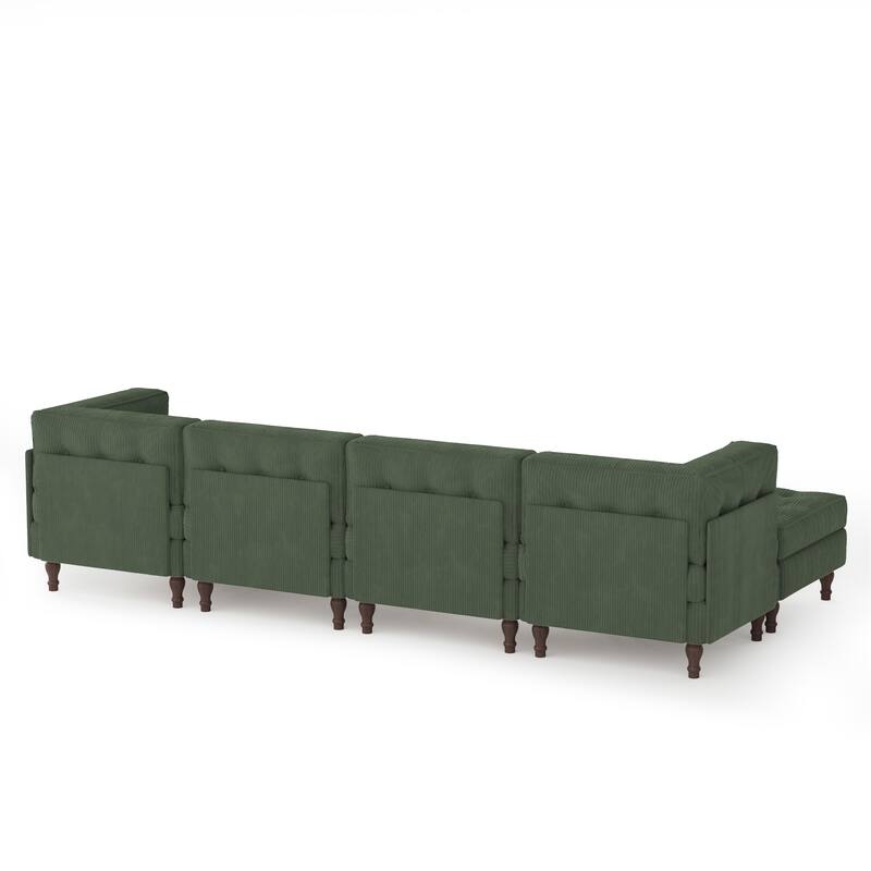 130"W Corduroy Upholstered Modular Sectional Sofa with Storage Ottoman