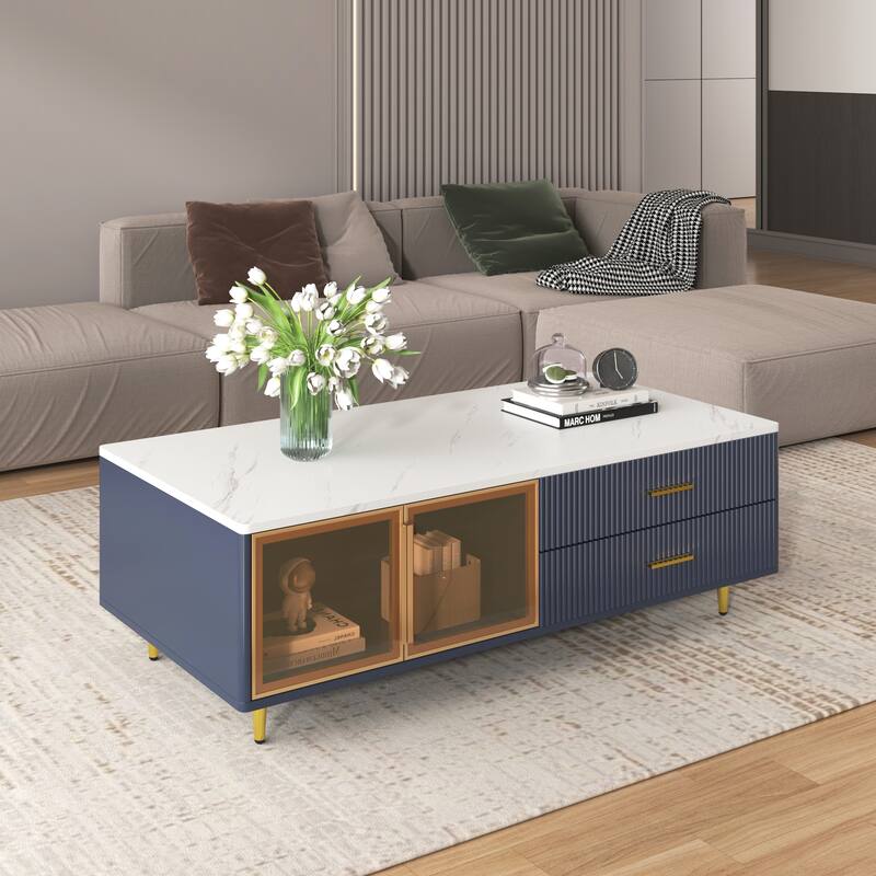 Modern Coffee Table with Cabinet and 2 Drawers by Harper&Bright Designs