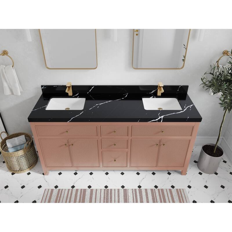 Willow Collections 72 in W x 22 in D Sonoma Free Standing Reeded Double Sink Bathroom Vanity with Countertop