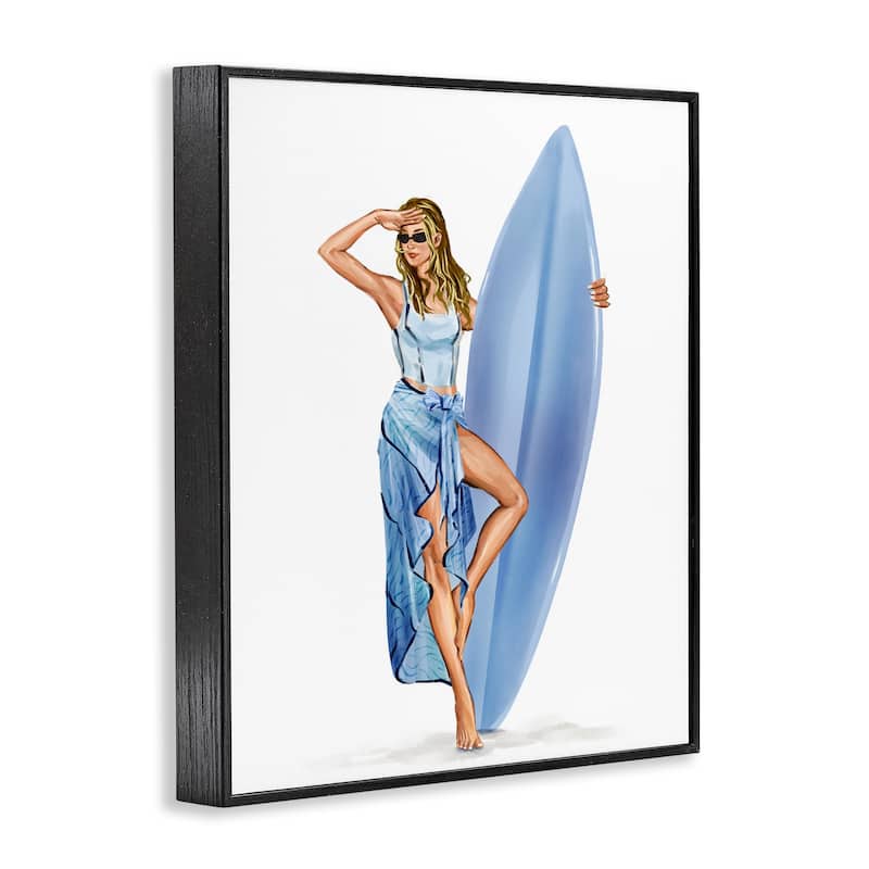 Stupell Trendy Surfer Girl in Blue Framed Giclee Art Design By Ziwei Li