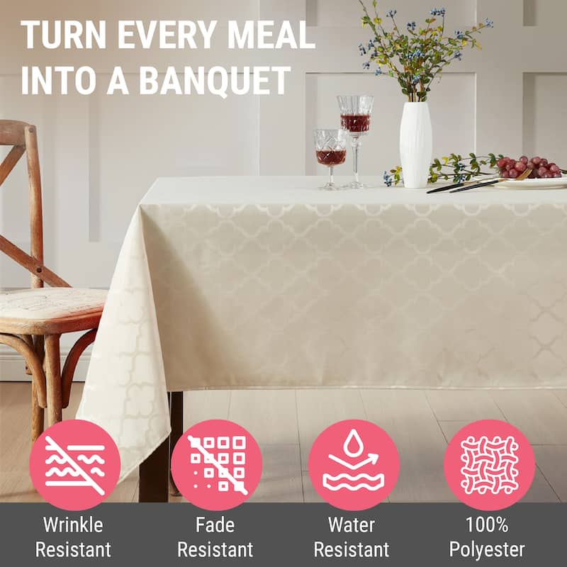 HLC.me Modena Lattice Fabric Tablecloth, Jacquard Fabric Table Cloth for Round Rectangle Table Advanced Water & Fade Resistance