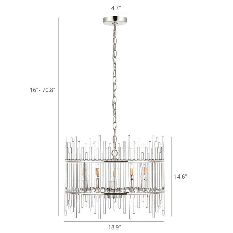 GetLedel Modern 5-Light Drum Chandelier with Clear Glass Bars