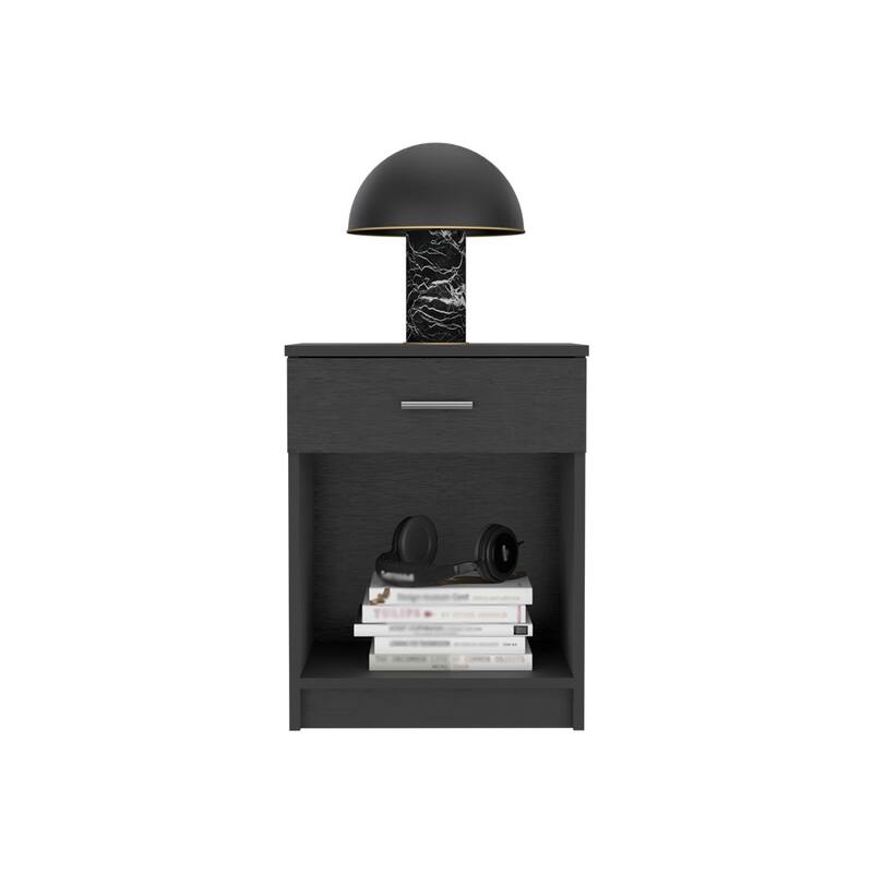 Modern Nightstand with Drawer and Shelf, Light Gray Finish, Durable Manufactured Wood, 21.73" Tall