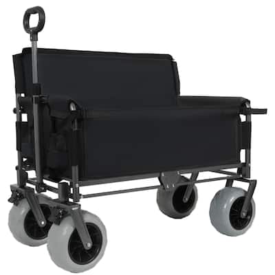 Folding Wagon with Bench Seat & 500 lbs Capacity-3-in-1 Collapsible Utility Cart with All-Terrain Beach Tires for Camping