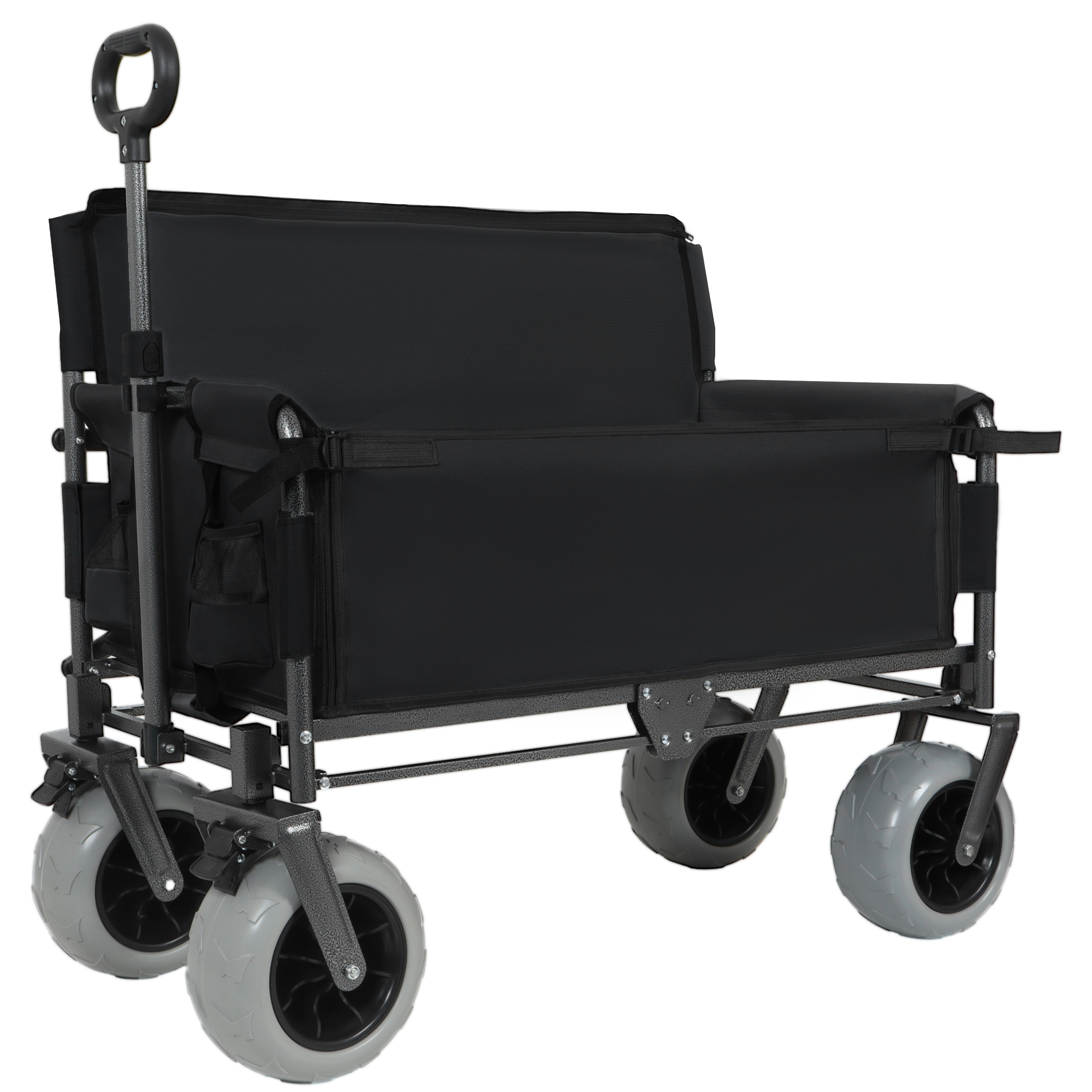 Folding Wagon with Bench Seat & 500 lbs Capacity-3-in-1 Collapsible Utility Cart with All-Terrain Beach Tires for Camping