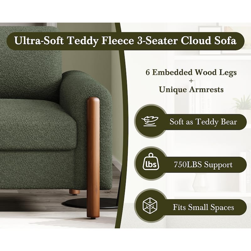 Christopher Knight Home - Adley Modern Upholstered 3-Seater Sofa with Curved Armrests and Solid Wood Legs
