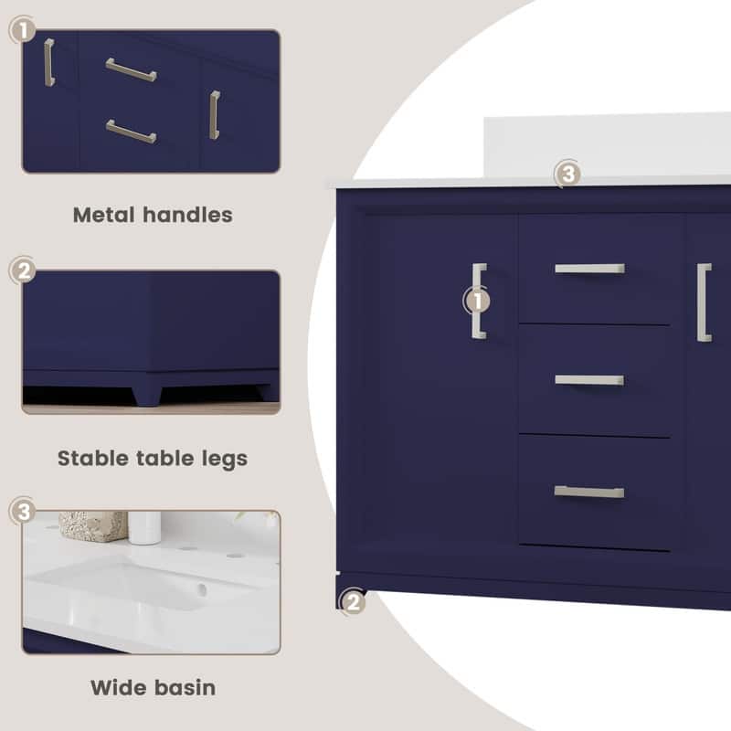 Minimalist 48-Inch Double Sink Bathroom Vanity – Solid Color MDF