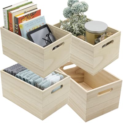 Unfinished wood crates, Organizer bins, Wooden box, Cabinet containers - 2Pk