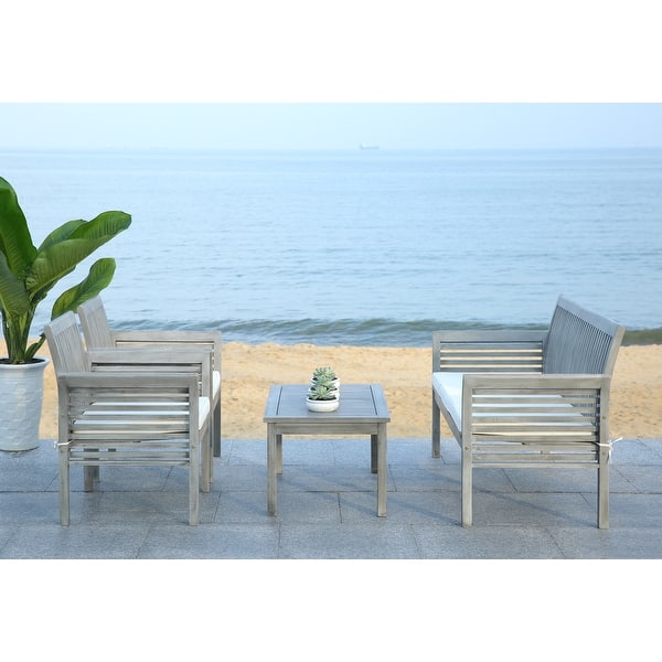 SAFAVIEH Outdoor Living Carson Grey Wash Acacia Wood 4piece Furniture