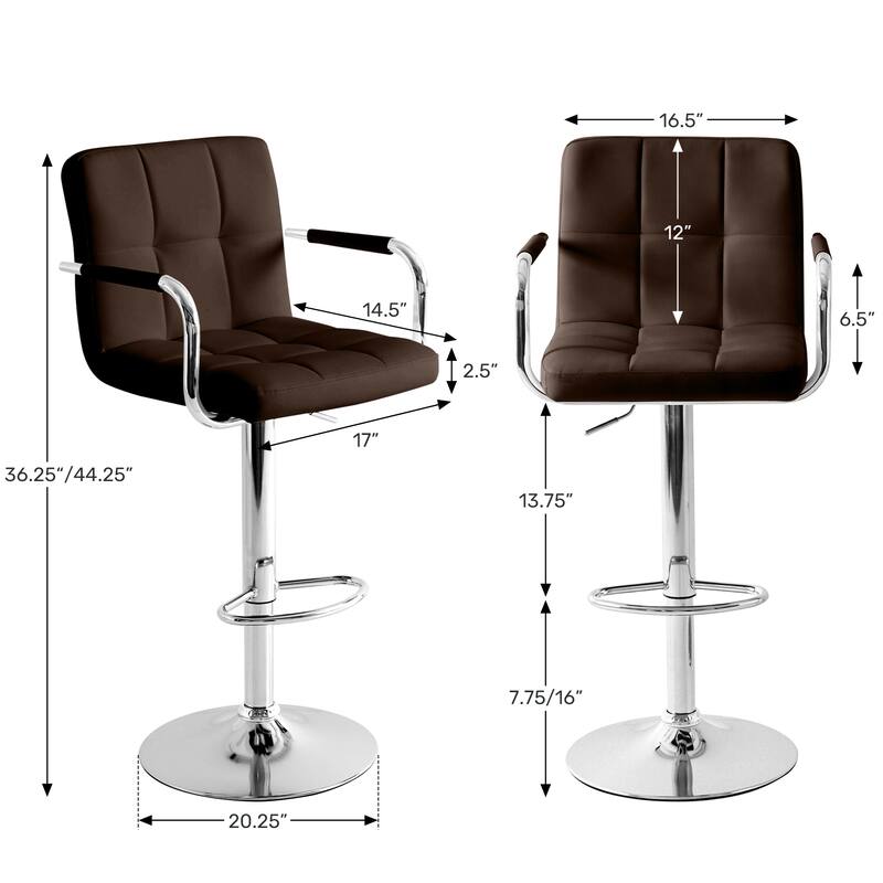 Adjustable Height Bar Stools Set of 2, Modern Square Tufted Upholstered Bar Chairs with Footrest.