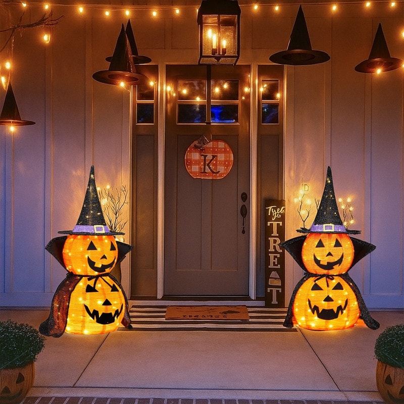 2PCS 3ft Halloween Collasipble Lighted Pumpkin Decoration