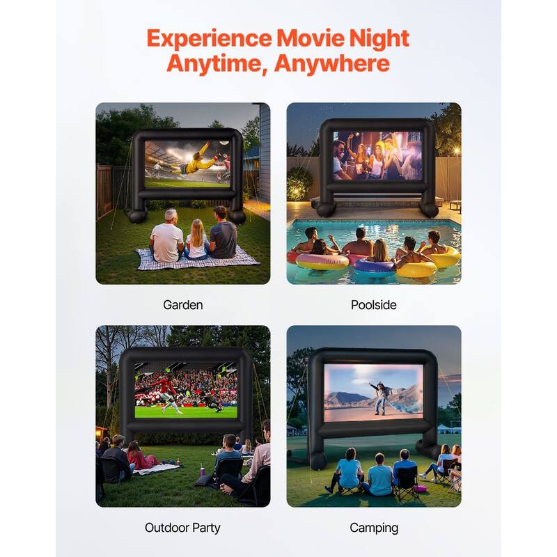 Wrinkle-Free 600D Fabric, Silent Blower Quick Setup Portable Backyard Projection Screen for Camping Parties & Home Theater