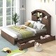 preview thumbnail 1 of 12, [House-Shaped Storage Headboard]Full Size Wood Platform Bed with House-Shaped Storage Headboard and 2 Drawers Walnut