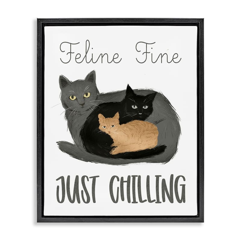 Stupell Feline Fine Just Chilling Framed Floater Canvas Wall Art Design By Ziwei Li - 17 x 21 - Black