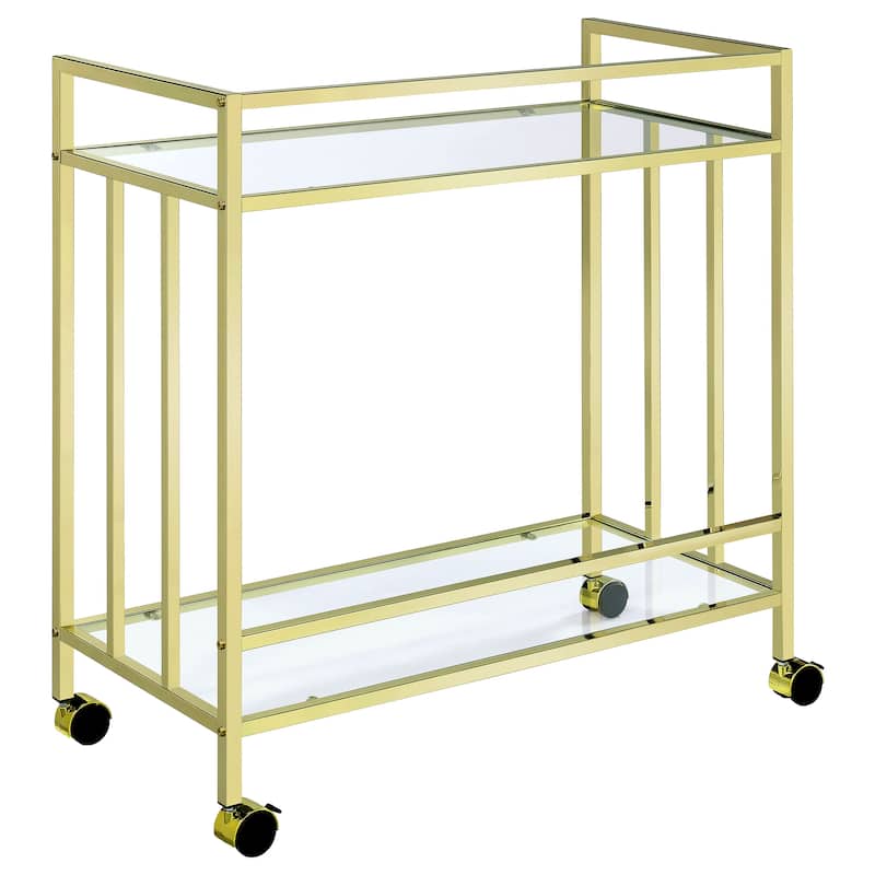 Cara 2-tier Rectangular Glass Shelf Metal Bar Cart