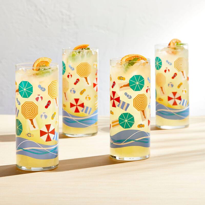 Libbey Vintage Beach Scene Cooler Glasses, 16-ounce, Set of 4 - Set of 4 - Set of 4