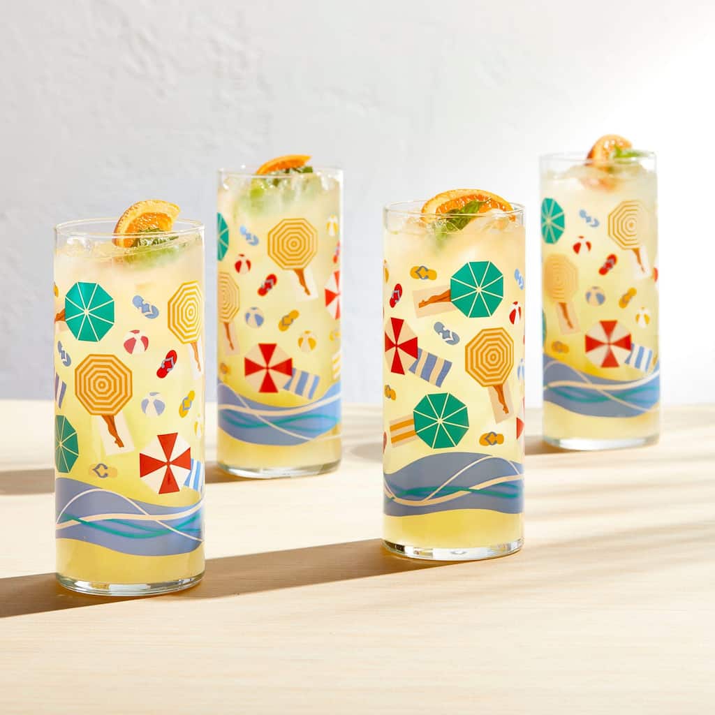 Libbey Vintage Beach Scene Cooler Glasses, 16-ounce, Set of 4 - Set of 4