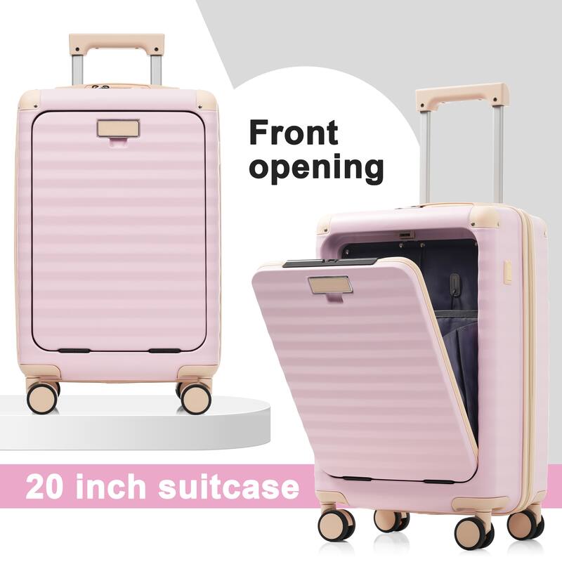 Luggage Sets 5 Piece with Front Opening, Hardside Expandable Carry on Suitcase, with Spinner Wheels, TSA Lock, USB Port