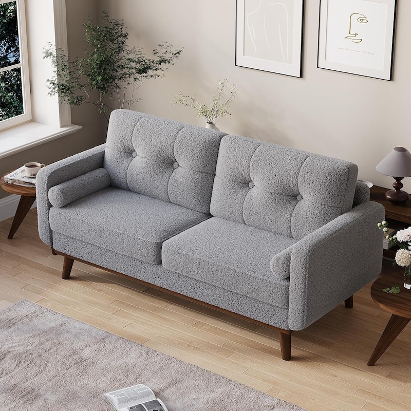 2 Seater Teddy Fleece Boucle Upholstered Sofa Loveseat Couch for Home