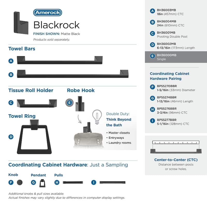 Amerock Blackrock Single Robe Hook
