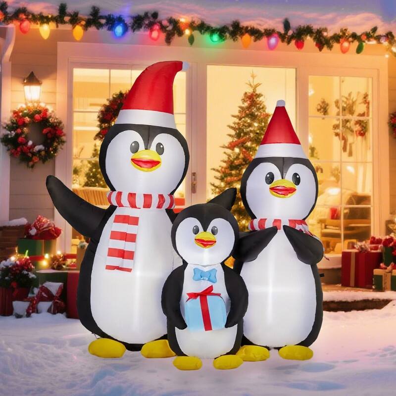 6FT Lighted Christmas Inflatable Decoration, Inflatable Penguin Family
