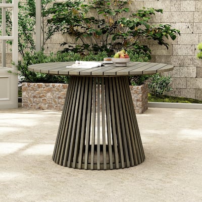 Outdoor Acacia Wood Patio Dining Table, 47.25-inch extra-large round dining table,for Backyard, Lawn, Balcony,Grey Finish