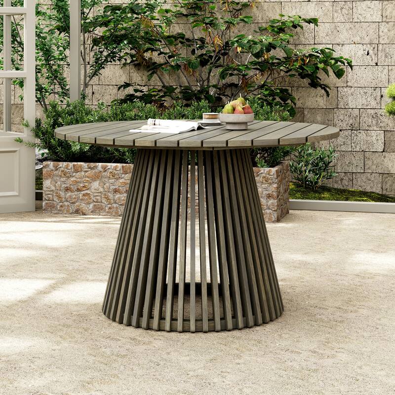 Premium 47.25" Round Acacia Patio Table • Extra-Large Outdoor Dining Surface • Weather-Resistant Grey Finish for Balcony or Lawn - Grey