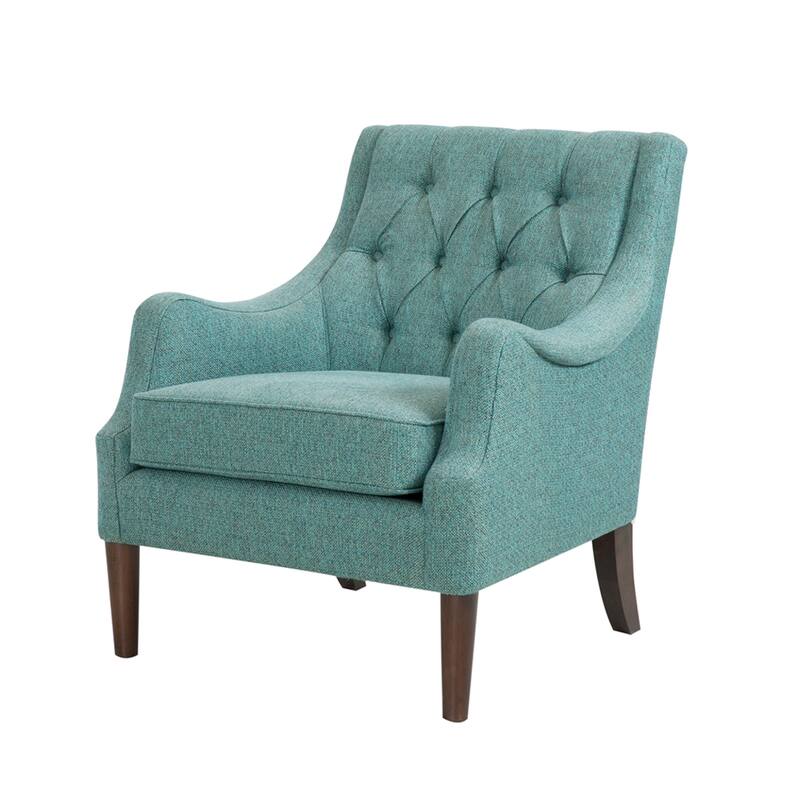Roomfitters Tufted Accent Chair, Upholstered Armchair with Removable Cushion, Solid Wood Legs, Living Room Lounge Chair, Teal