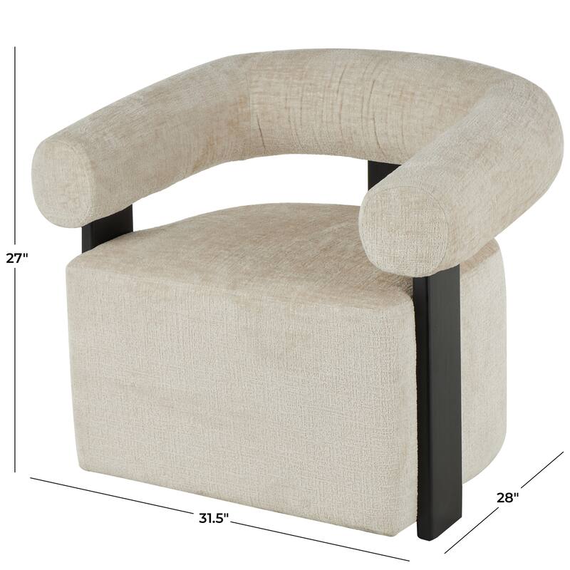 Beige Polyester Living Room Accent Chair with Black Wood Support