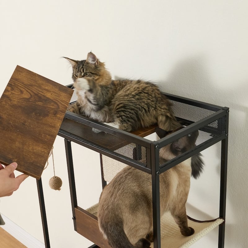 Hidden Cat Litter Box Enclosures with Cat Tree Tower - 23.62"L * 18.90"W * 48.03"H