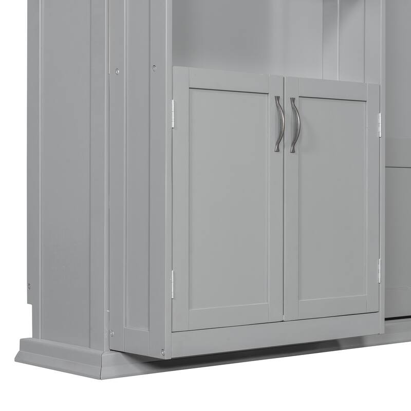 Hidden Hydraulic Lift Wall Bed Queen Murphy Bed with Dual Sliding Storage Cabinets, Side Shelves and Reinforced Metal Frame