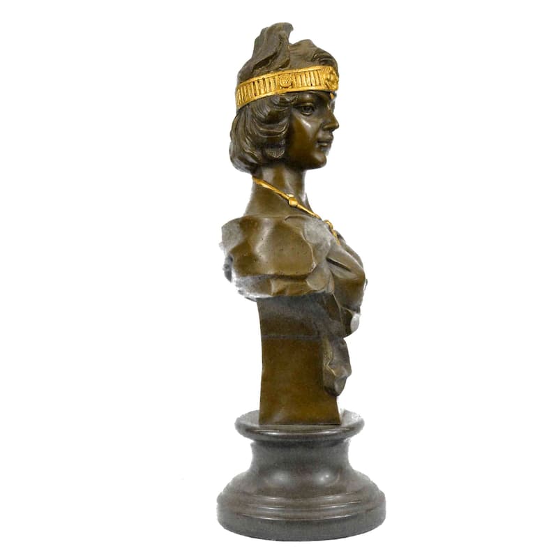Art Nouveau Gold Patina Two Tone Beautiful Woman Bronze Sculpture Statue Figure