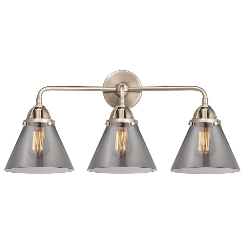 Innovations Lighting 288-3W-10-26 Cone Vanity Cone 3 Light 26" Wide - Brushed Satin Nickel / Plated Smoke