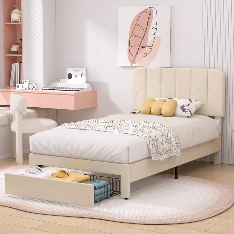 Javlergo Upholstered Platform Bed Frame with Storage Drawers and Adjustable Headboard, No Box Spring Needed