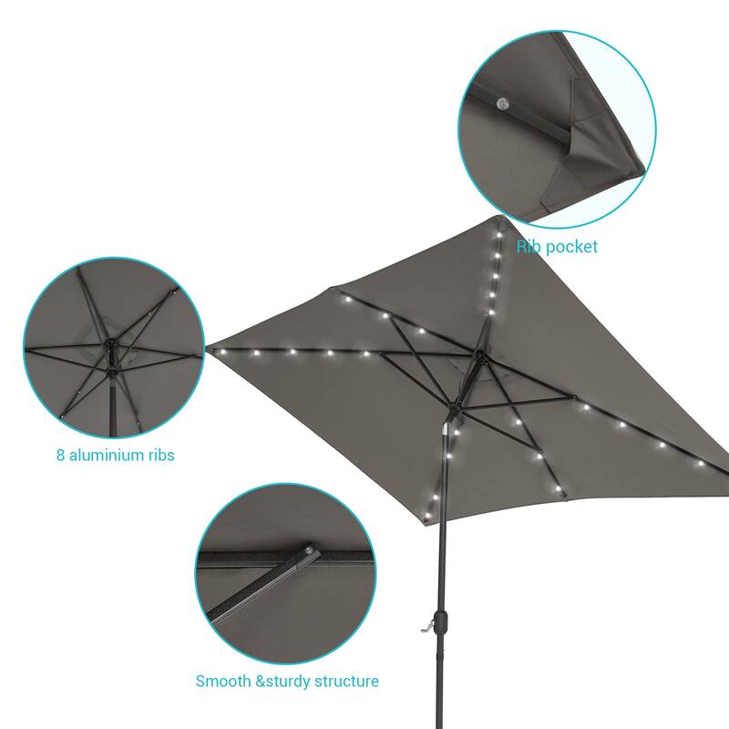 Bonosuki Outdoor 10×6.5FT LED Rectangular Patio Umbrella with Aluminum/Steel Pole, UV Protection