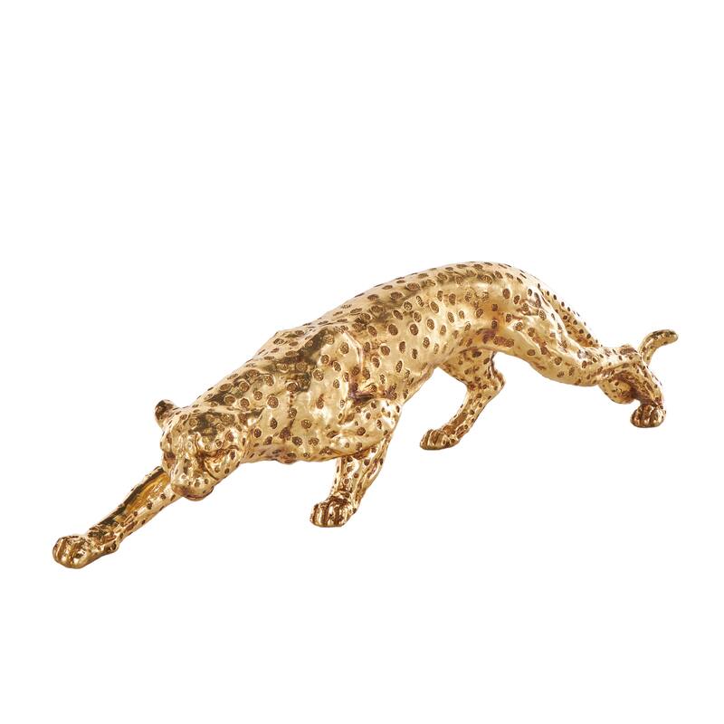 Gold Resin Leopard Sculpture with Textured Spots