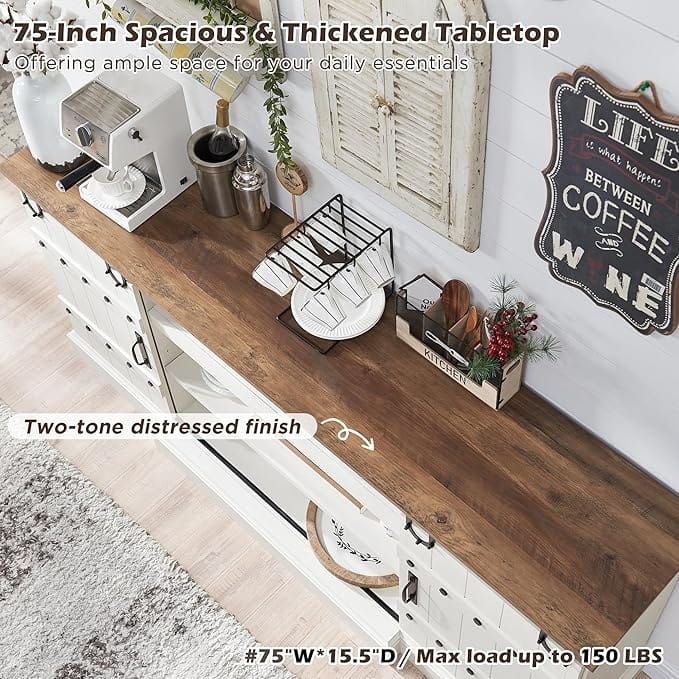 75" Farmhouse TV Stand, Media Console Table, Entertainment Center